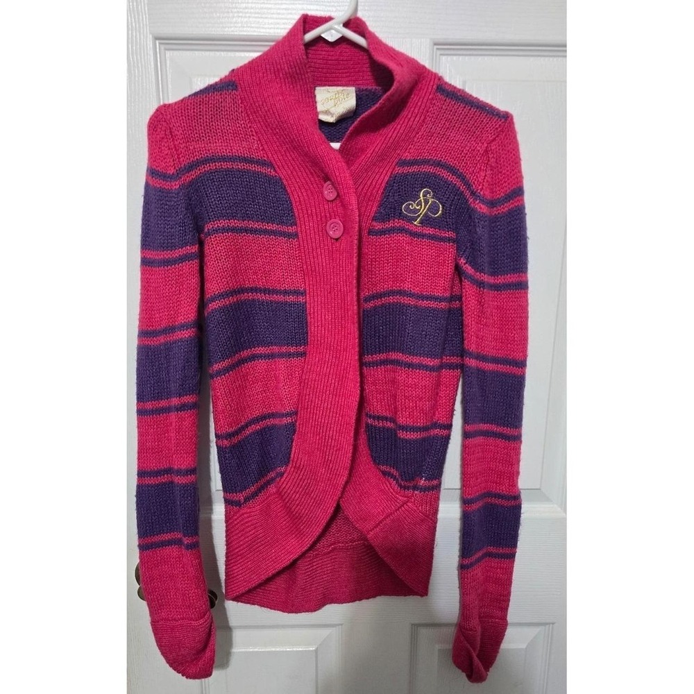 Vintage Southpole Girls Y2K Striped Knit Shrug Cardigan – Pink & Purple Size L